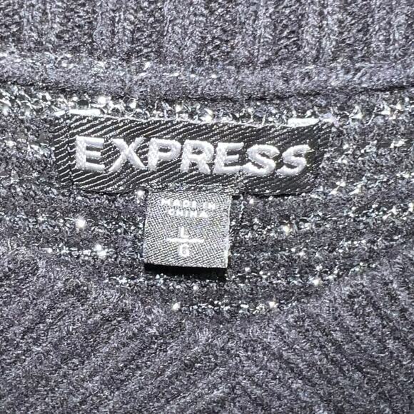 Express Black silver Metallic Stripe Dolman Sleeve Sweater Top Size L Party - Picture 5 of 8